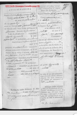 1833 birth Giuseppa Corsello page 01.jpg