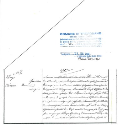 Gaetano Vanzo and Domenica Favotto -Marriage Certificate - Trevignano - page1.jpg