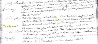 Log entry of baptism of Cathanina Fabri